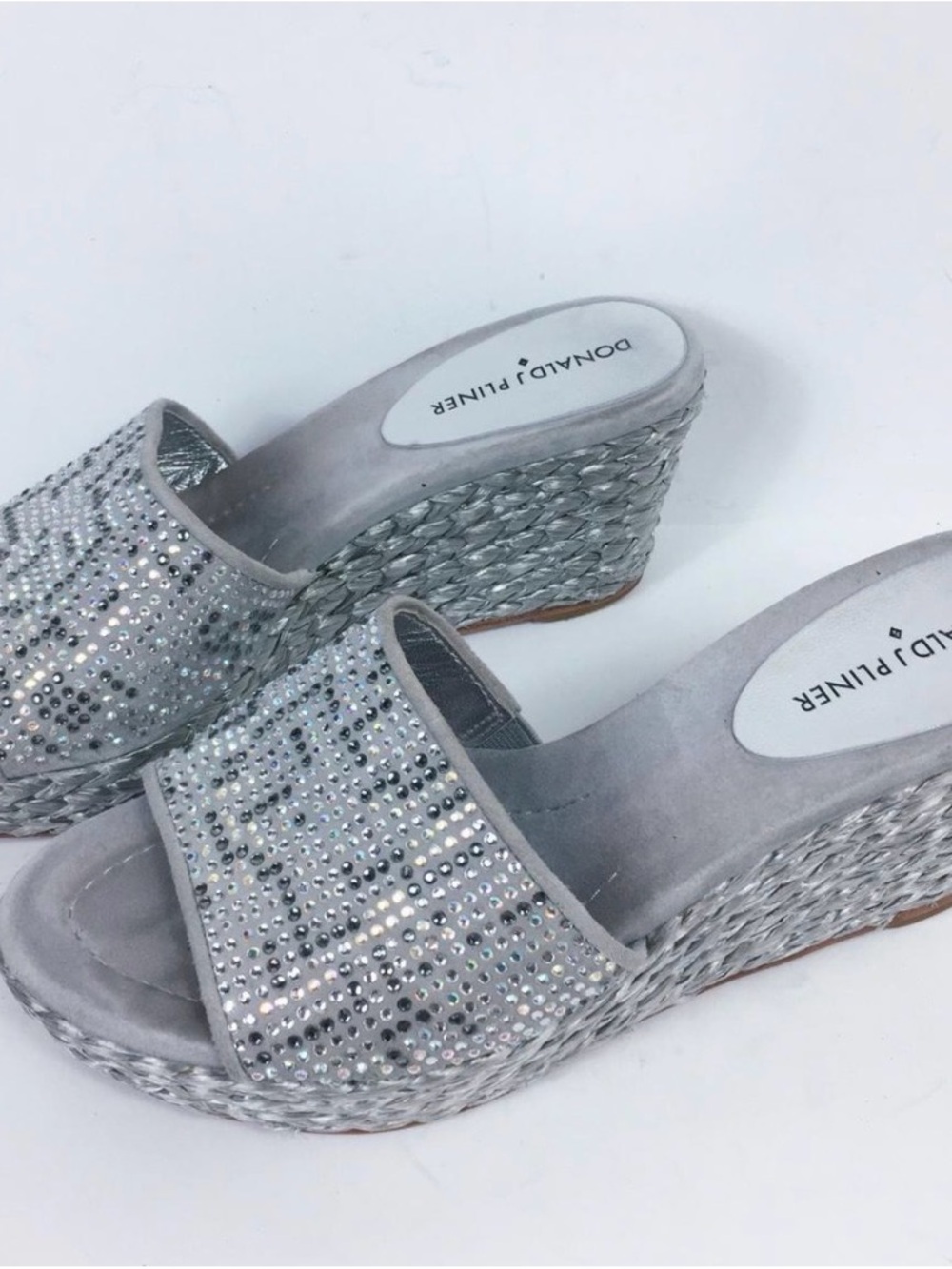 Donald J. Pliner Silver Crystal Wedge Slide Sandals y2K Sz 9 NEW 🤩